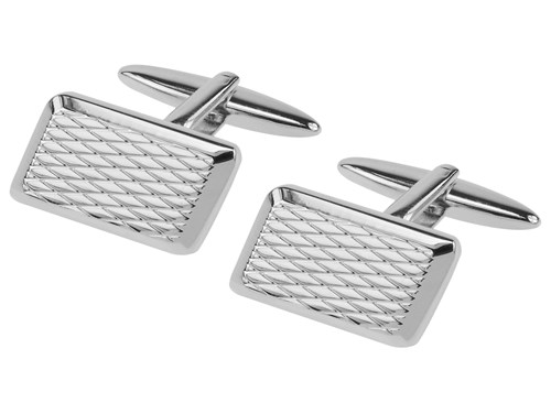 633-13R Silver Rectangle Texture Cufflink