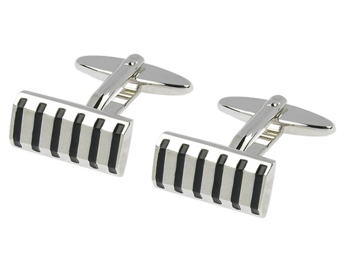 TN-1526R2 Mens Black Striped Cufflinks