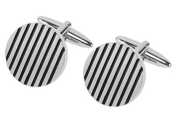 Brush Silver Black Grooved Cufflinks