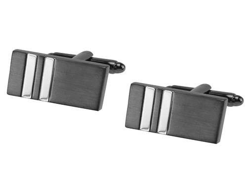643-15GMR1 Black Silver Tone Cufflinks