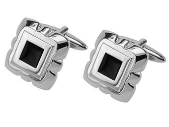 Rhodium Cufflinks With Black Enamel
