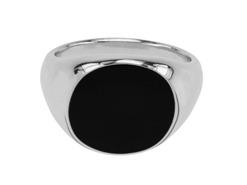 R00002R Oval Black Enamel Silver Mens Ring