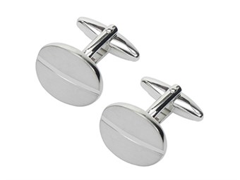 Shiny Brush Silver Oval Cufflinks