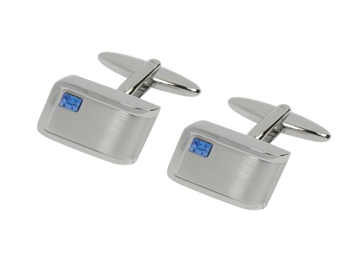 606-7R2 Silver Mens Crystal Cufflinks