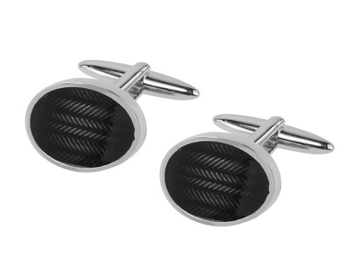654-6R Round Curved Black Cufflinks