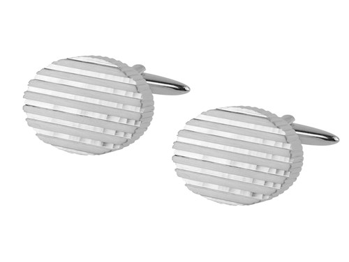 665-15R1 Silver Round Groove Cufflinks