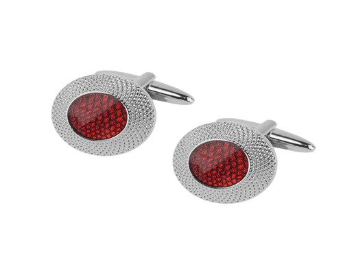 652-8R Double Circle Red Cufflinks