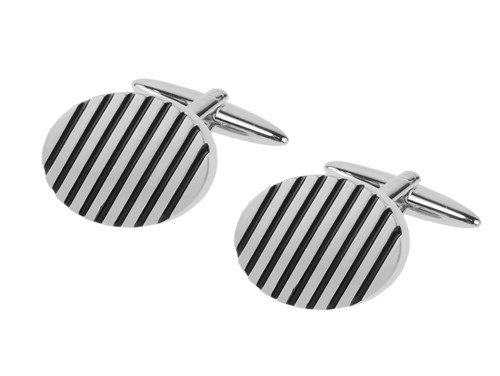 653-2R1 Brush Silver Black Grooved Cufflinks