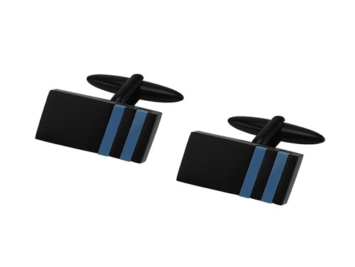 653-21E1 Matt Black Rectangle Cufflinks With Resin