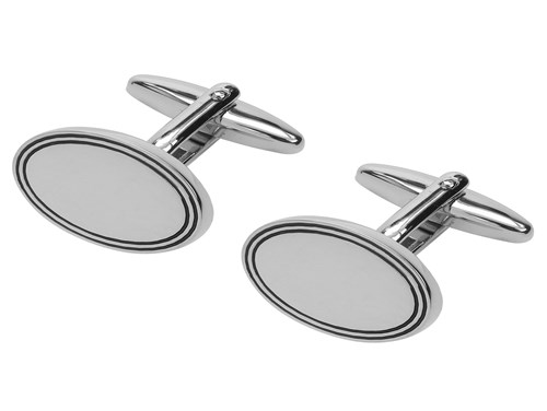 154-17R Shiny Silver Oval Cufflinks