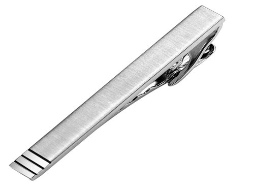 TN-2283R2 Brush Silver with Black Stripes Tie Clip