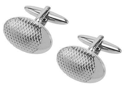 663-13R Silver Plaid Oval Cufflinks