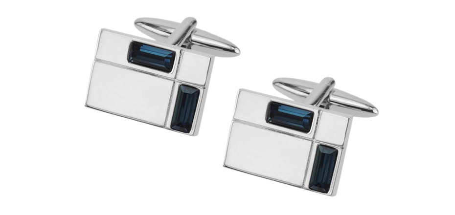 Montana Blue Crystal Rhinestone Rectangle Cufflinks