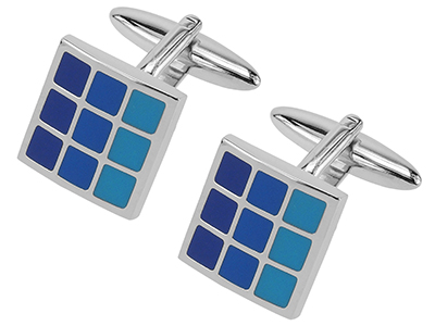 229-9R Blue Tonal Enamel Checker Cufflinks