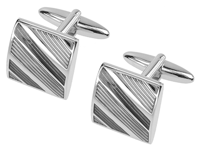 613-18R Grey Tonal Diagonal Stripes Cufflinks