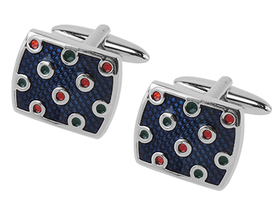 654-20R Blue Enamel with Red & Green Dots Cufflinks
