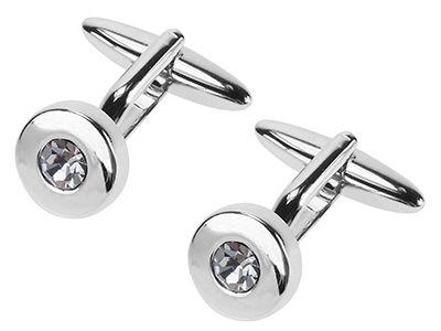 1458-3R Simple White Crystal Round Cufflinks