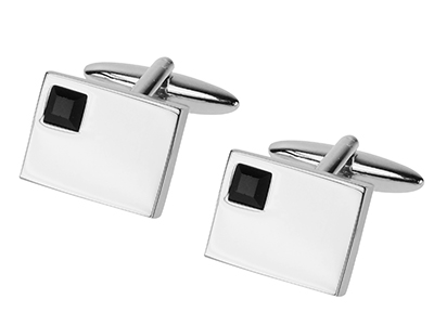 TN-65R Classic Black Jet Crystal Rectangular Cufflinks