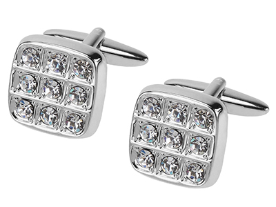 347-12R Silver Soft Square Crystal Cufflinks