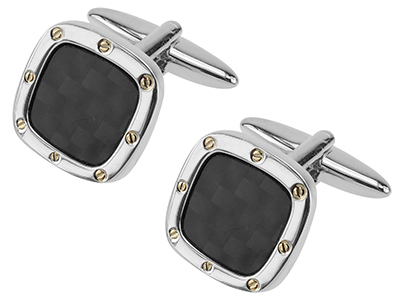 TN-144RG Black Carbon Fiber Gold Round Screw Cufflinks