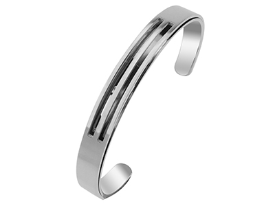 SSB0038R2 Stainless Steel Double Cut Out Stripes Bangles