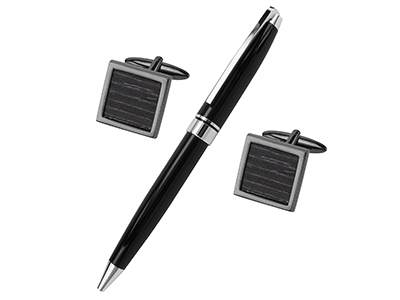 SET210-16GM Black Wood Square Cufflinks and Pen Set