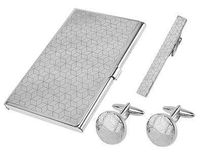 Laser Engraved Quadrilateral Cufflinks Tie Clip and Card Holder