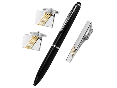 SET631-15RG Stripe Cufflinks Tie Clip and Pen Set