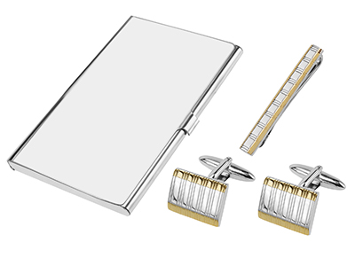 SET633-10RG Stripes Cufflinks Tie Clip and Card Holder Set