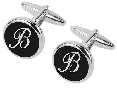 248-8R B Black Enamel Initial B Cufflinks