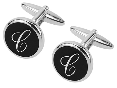 248-8R C Black Enamel Initial C Cufflinks