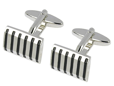 TN-1526R2 Mens Black Striped Cufflinks