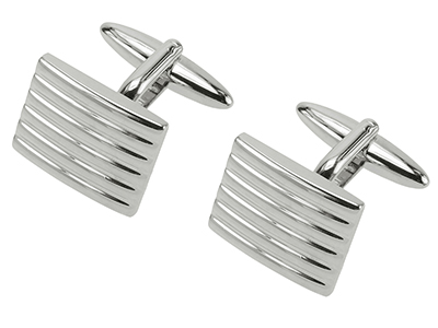 TN-221R Shiny Finish Silver Striped Cufflinks