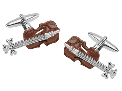 Brown Enamel Violin Cufflinks