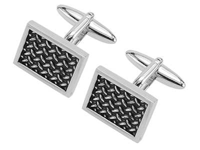 630-19R Black Herringbone Cufflinks