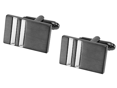 643-15GMR1 Black Silver Tone Cufflinks