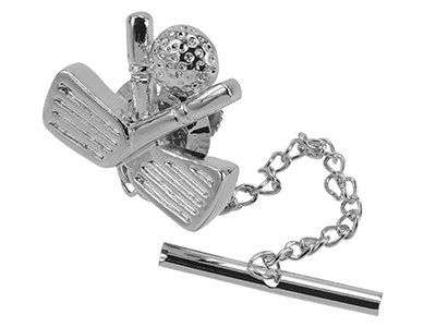 TN-1868/TP Silver Golf Tie Tack with Chain