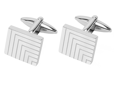 Polished Stainless Steel Engraved Line Cufflinks