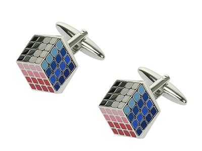 604-3R High End Multi Colors Enamel Rubik Cube Cufflinks