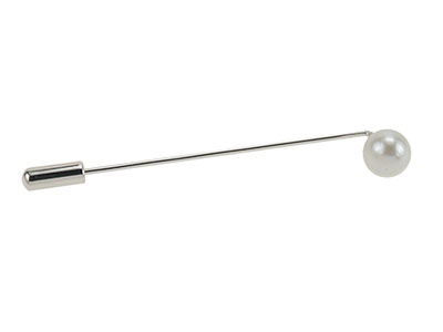 TN-2041R Silver Fake Pearl Long Needle Lapel Pin for Suit