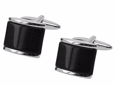 348-3R C30 Pearsonalised Mens Black Catseye Cufflink