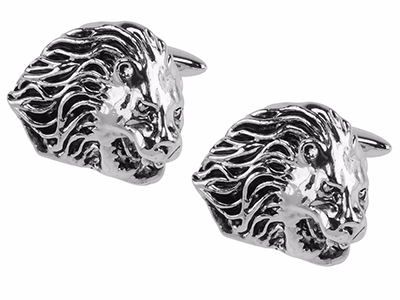 290-20R Silver Lion Head Animal Cufflinks