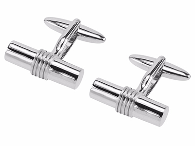 660-19R2 Silver Stripes Plain Metal Cufflinks