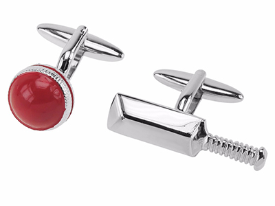 659-6R Novelty Red Ball Cricket Sports Cufflinks