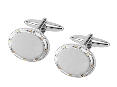 5-2RG1 Brushed Silver and Gold Screw Oval Cufflinks