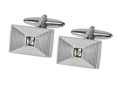 668-17R2 Classy Brush Silver Crystal Birthstone Cufflinks