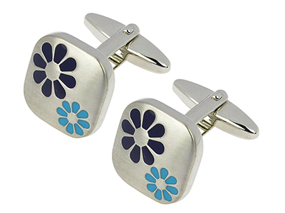 335-30R1 Silver Brushed Enamel Flower Cufflinks