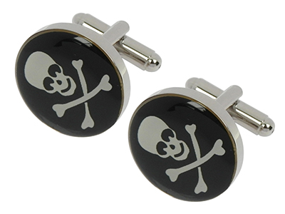 1852-15R Round Black Skull Cufflinks for Men