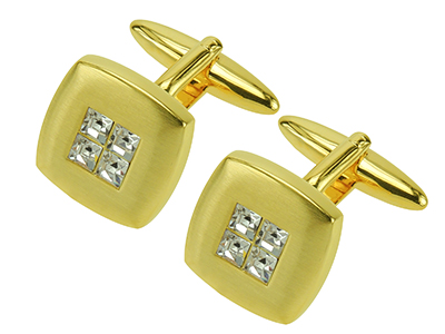 243-3G1 Jewelry Gold Crystal Mens Cufflinks