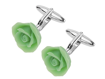 1867-13R Wedding Flower Green Rose Cufflinks